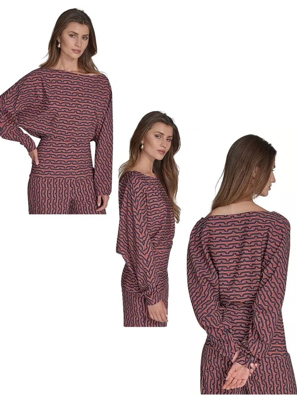 Halston Women's Printed Commuter Dolman-Sleeve Top blouse Sz L NWOT - Picture 2 of 12